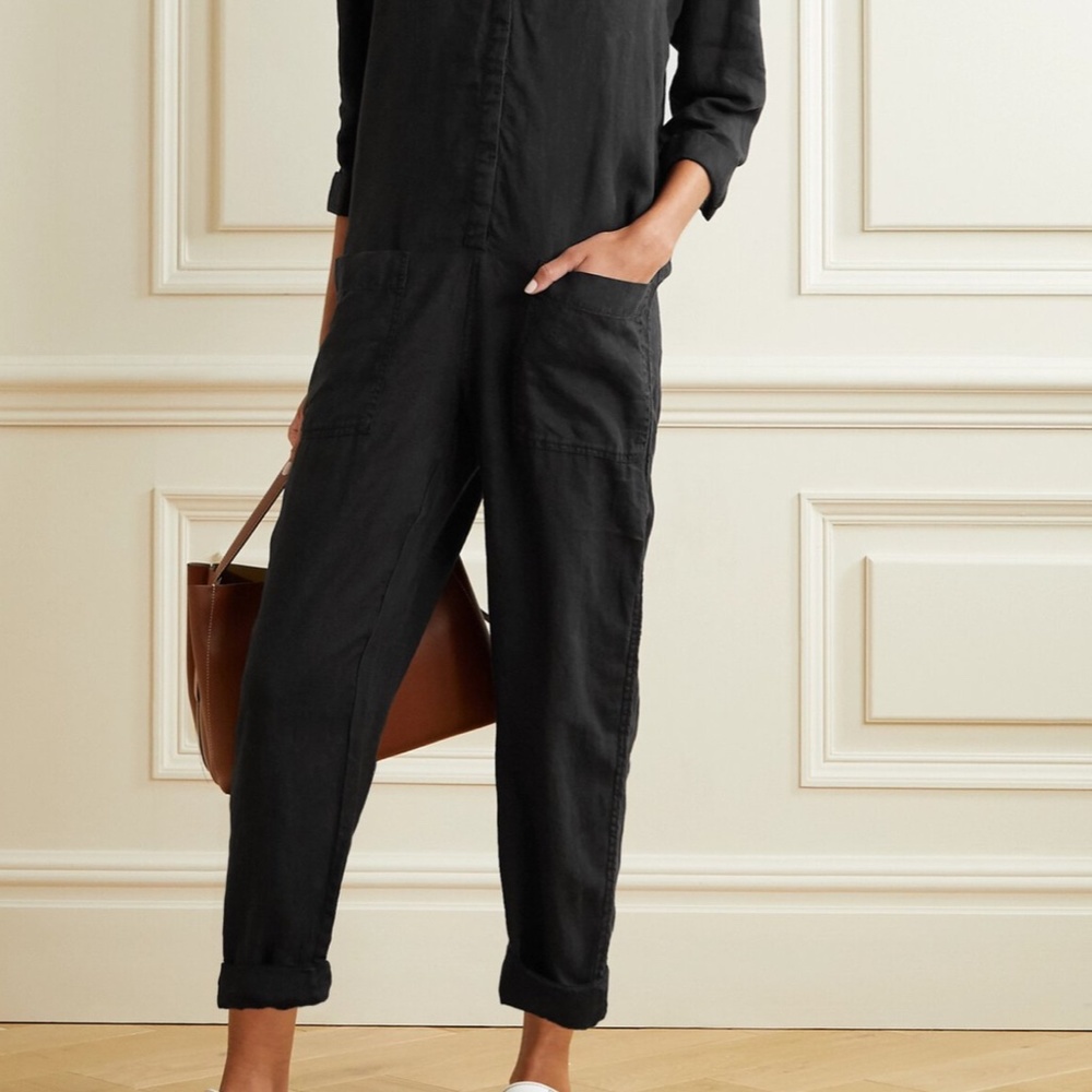 James Perse Linen Jumpsuit Long Sleeves -Black size L (3)